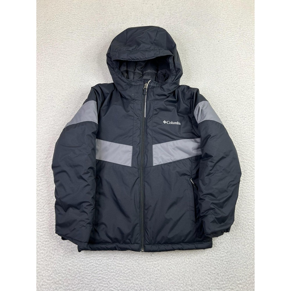 Columbia Youth Ski Jacket M 10/12 Black Gray Insulated Outgrown Winter SB5836